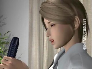 Busty hentai stunner sucking dildo