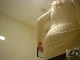 Adorable blonde in toilet shaved pussy and anus closeups.