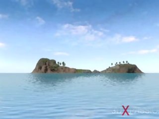 Млад черни жена прецака трудно от а огромен черни кур на открито на а див остров