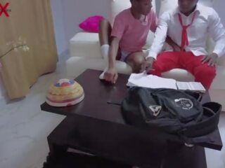OMG&excl;&excl;&excl; 2 Big johnson senior prefects finally fucks a petite classmate with his Long cocks in her stepfather's house as they take turn videoing and fucking her&period; Please subscribe to my RED